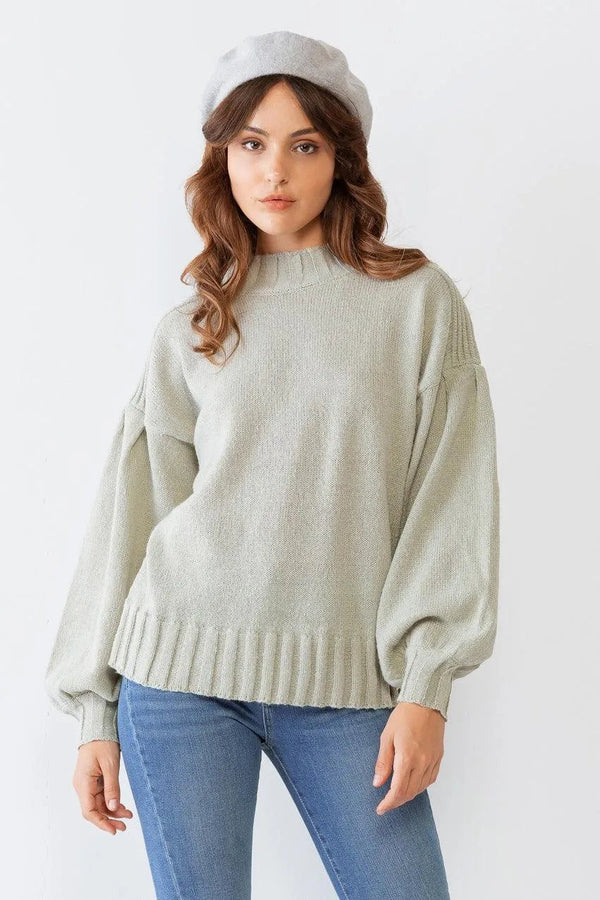 Sage Crew Neck Knit Sweater – Women’s Casual Long Sleeve Pullover