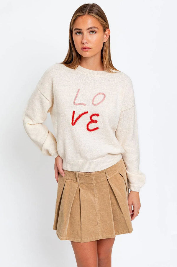 Round Neck Embroidered Knit Sweater – Women’s Long Sleeve Pullover