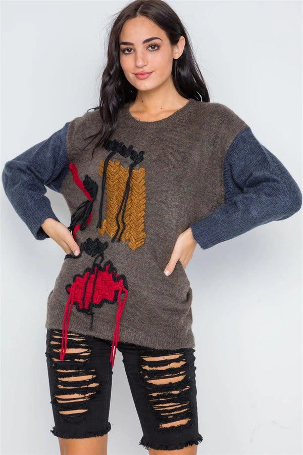 Multi Color Casual Knit Sweater – Women’s Long Sleeve Pullover