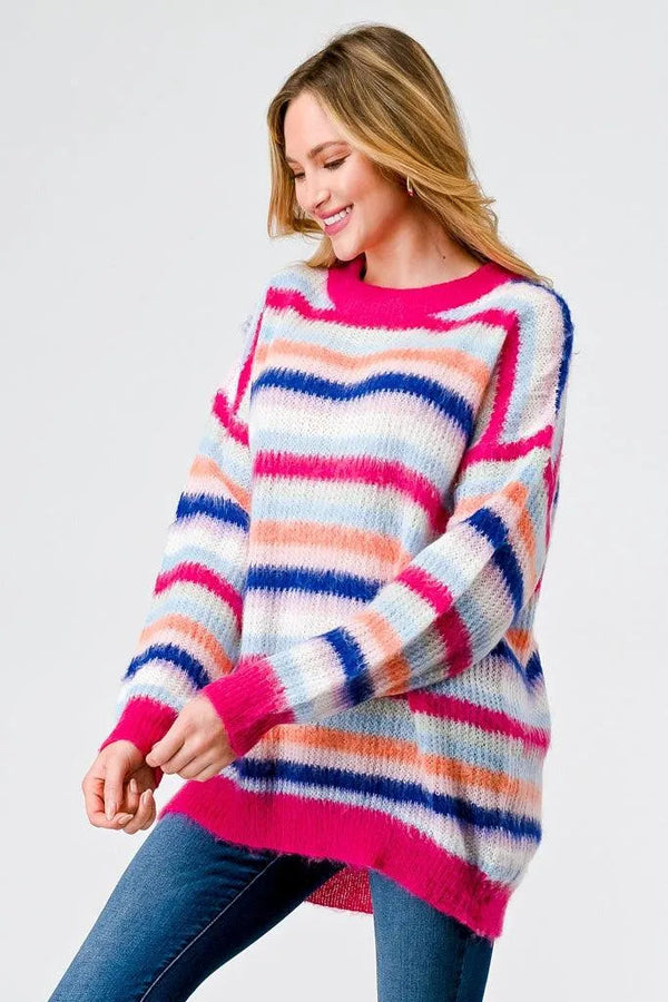 Striped Knit Sweater – Women’s Fashion Long Sleeve Pullover
